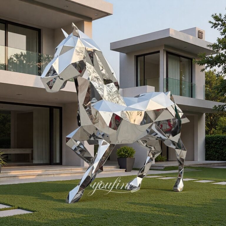 Metal Low-poly Geometric Horse Sculpture for Villa