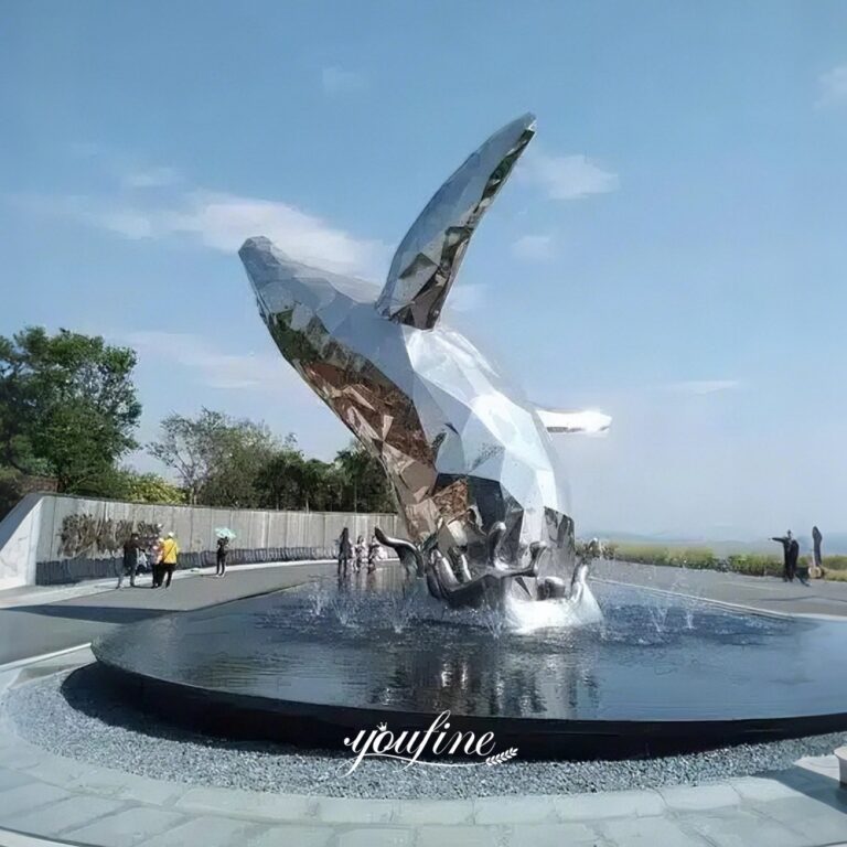 Metal Polygon Whale Statue Large Jumping Whale Fountain for Square