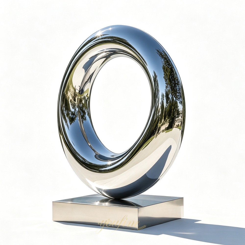 Minimalist Large Mirror Stainless Steel Circle Sculpture