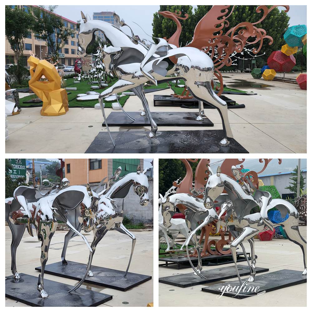 Mirror Metal Contemporary Abstract Horse Sculptures Details