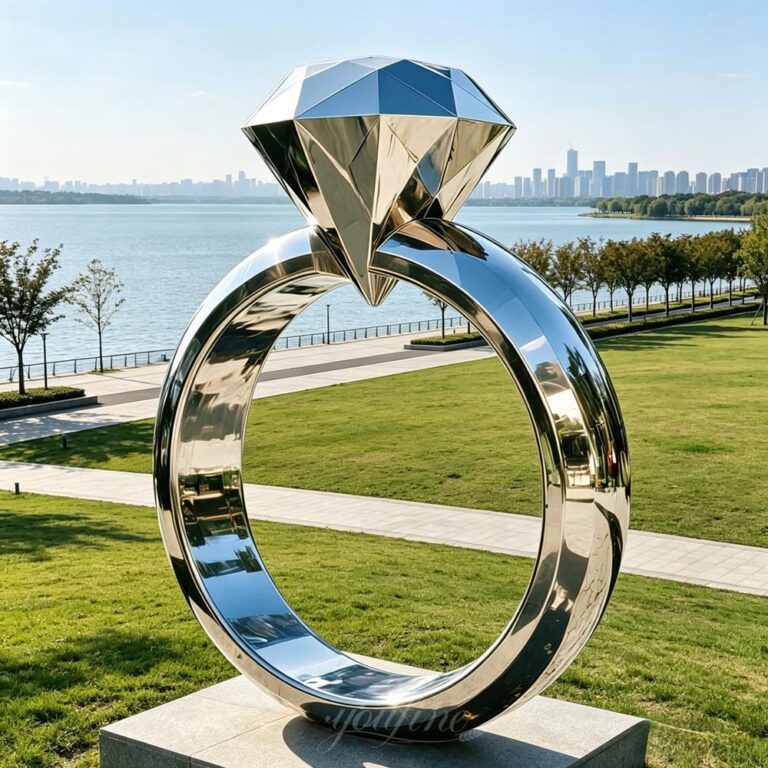 Mirror Polished Stainless Steel Diamond Ring Sculpture for Riverfront Park