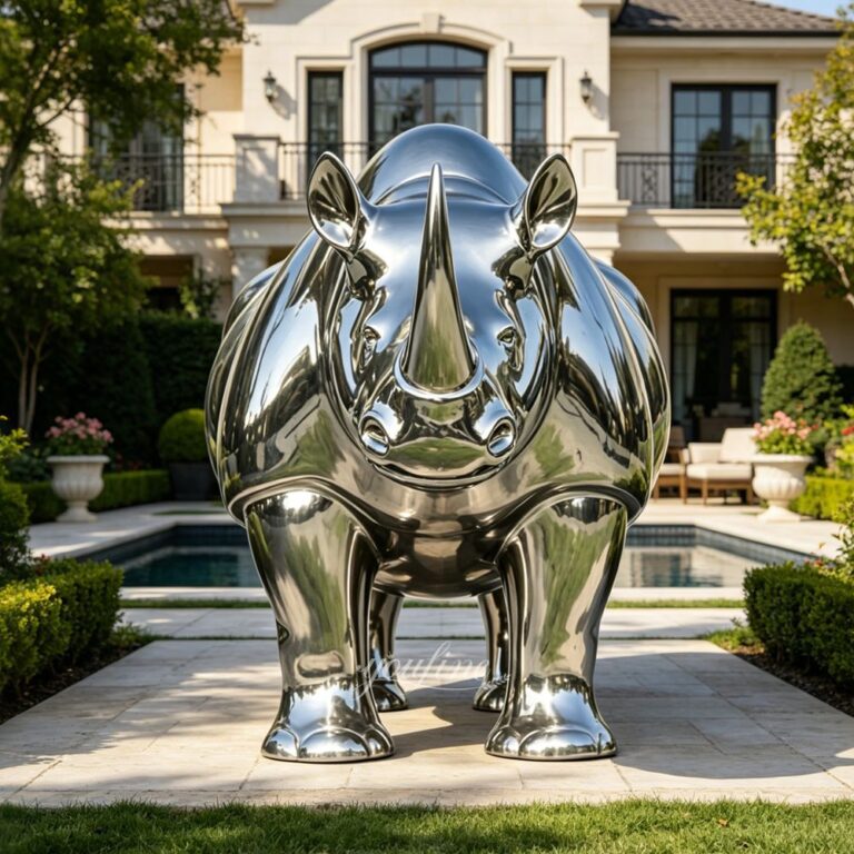 Mirror Polished Stainless Steel Large Rhino Statue for Yard