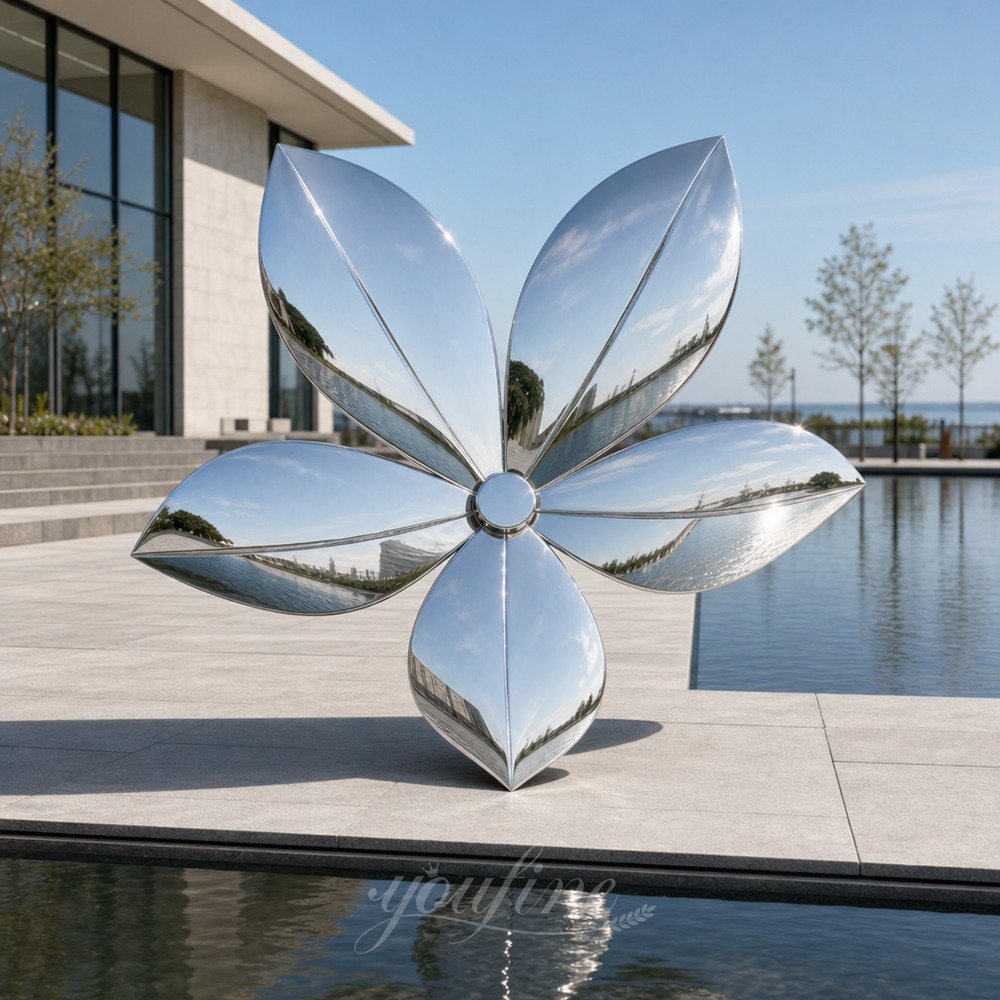 Mirror Stainless Steel Flower Sculpture for Waterside Decor
