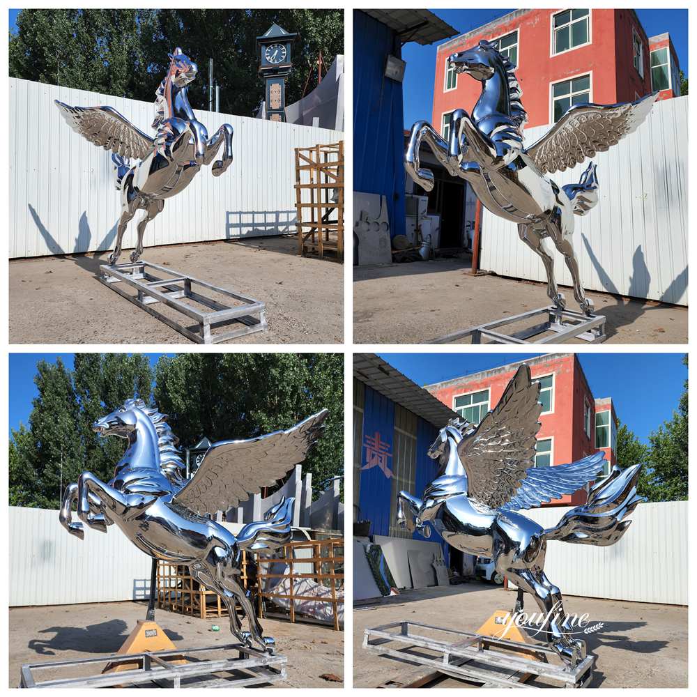 Mirror Stainless Steel Horse Pegasus Garden Sculpture Details