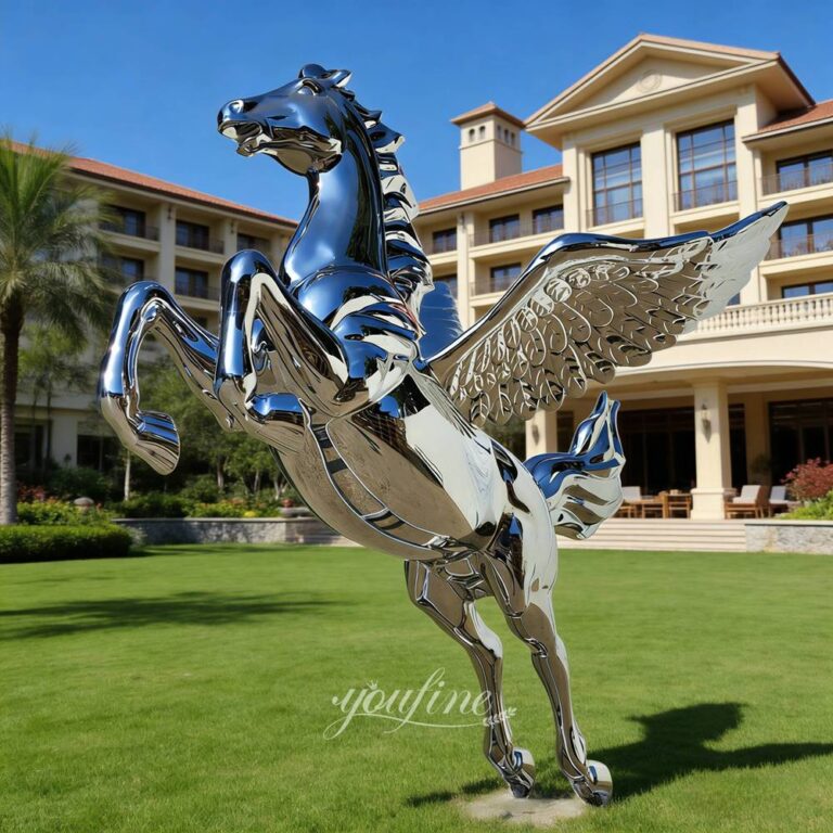 Mirror Stainless Steel Horse Pegasus Statue for Garden