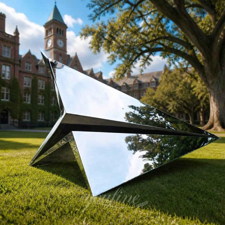 Mirror Stainless Steel Paper Airplane Sculpture for Campus