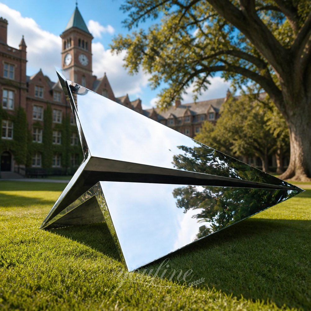Mirror Stainless Steel Paper Airplane Sculpture for Campus
