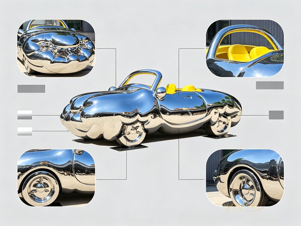 Mirrored Cartoon Cloud-Shaped Car Sculpture Details