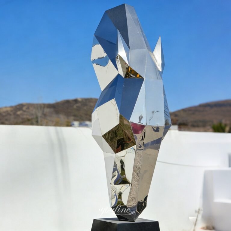 Mirrored Metal Geometric Horse Head Sculpture