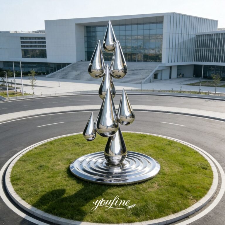 Mirrored Metal Water Drop Sculpture for Roundabout Road Decor