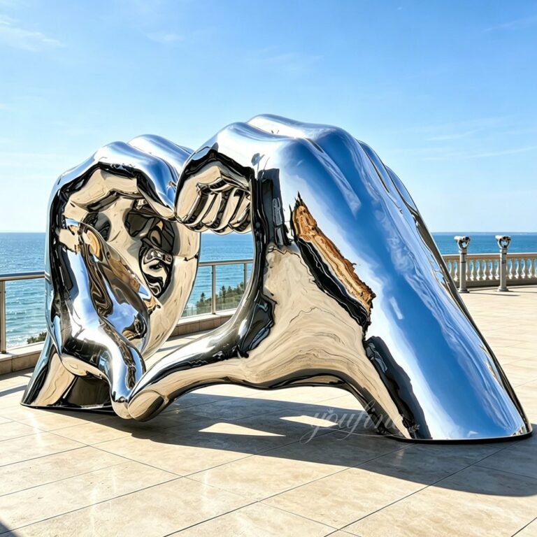 Mirrored Stainless Steel Heart Hand Sculpture for Observation Deck