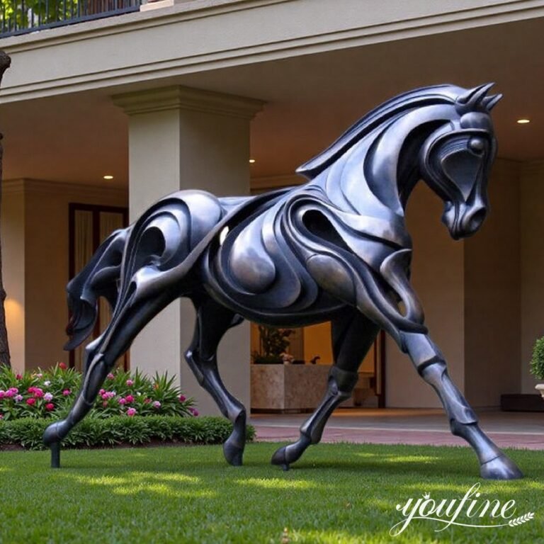 Black Bronze Modern Horse Statue Brentina for Hotel Entrance Decor