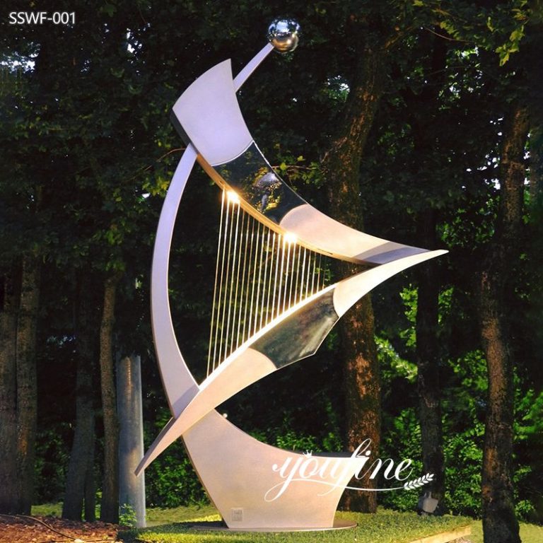 Modern Large Stainless Steel Harp Sculpture for Sale