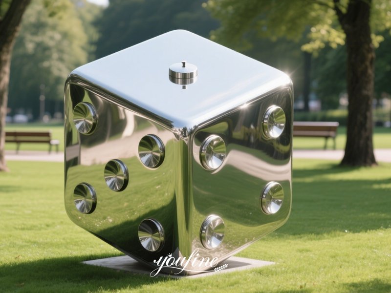 Modern Metal Dice Sculpture for Park Lawn Decor