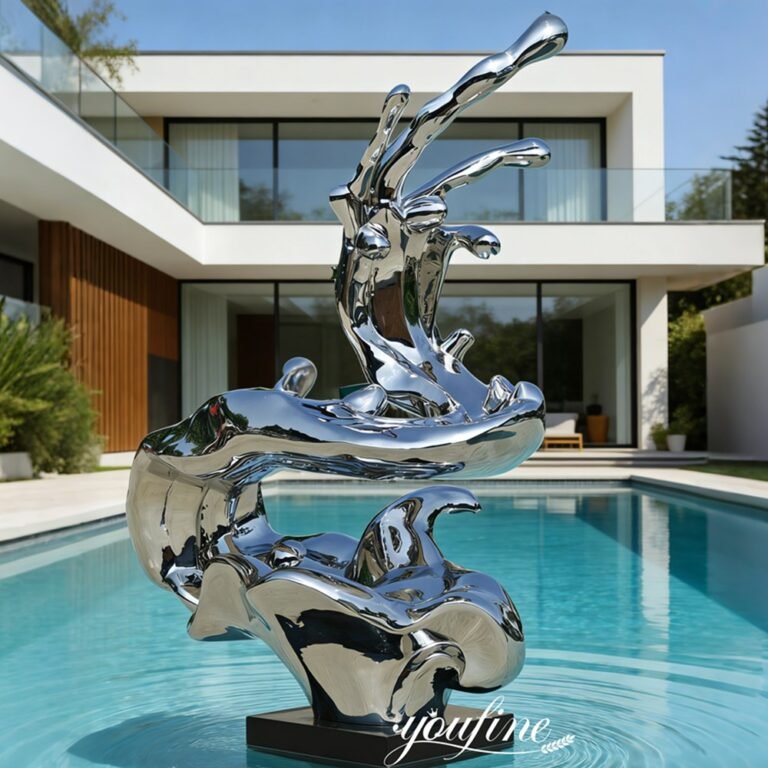 Modern Metal Wave Sculpture for Yard Decor