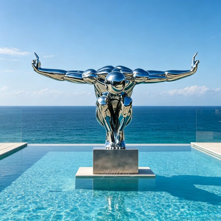 Modern Mirror Stainless Steel Diving Man Sculpture for Seaside Pool