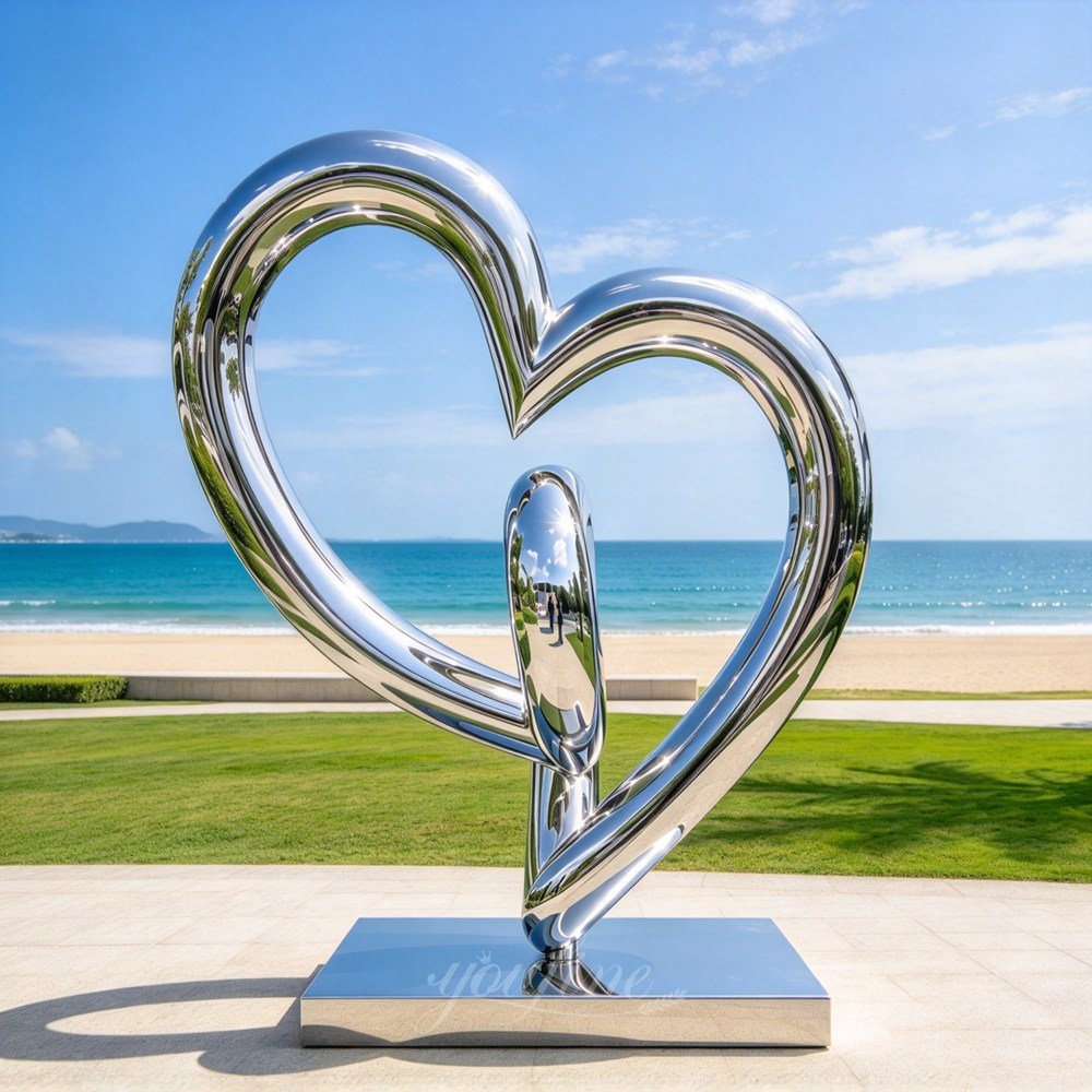 Modern Mirrored Abstract Double Heart Sculpture for Seaside Decor