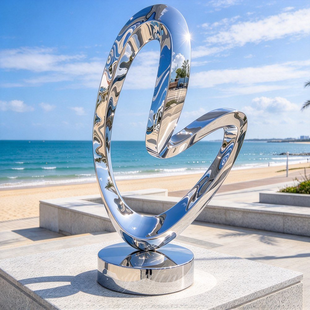 Modern Mirrored Abstract Heart Sculpture for Seaside Decor