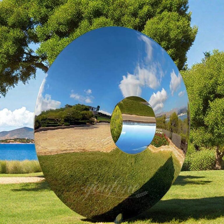 Modern Mirrored Garden Decor Outdoor Metal Circular Disc Sculpture