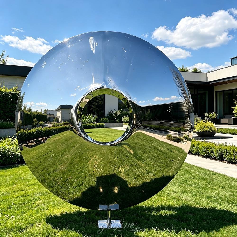 Modern Mirrored Garden Disc Sculpture for Outdoor Decor