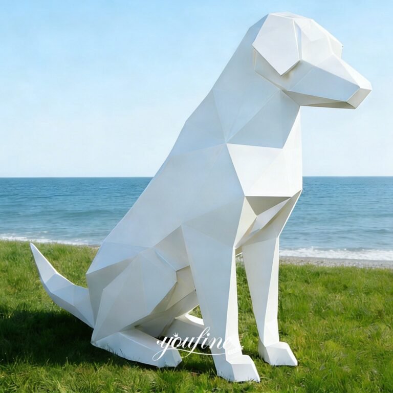Modern Painted Geometric Dog Sculpture for Seaside Decor