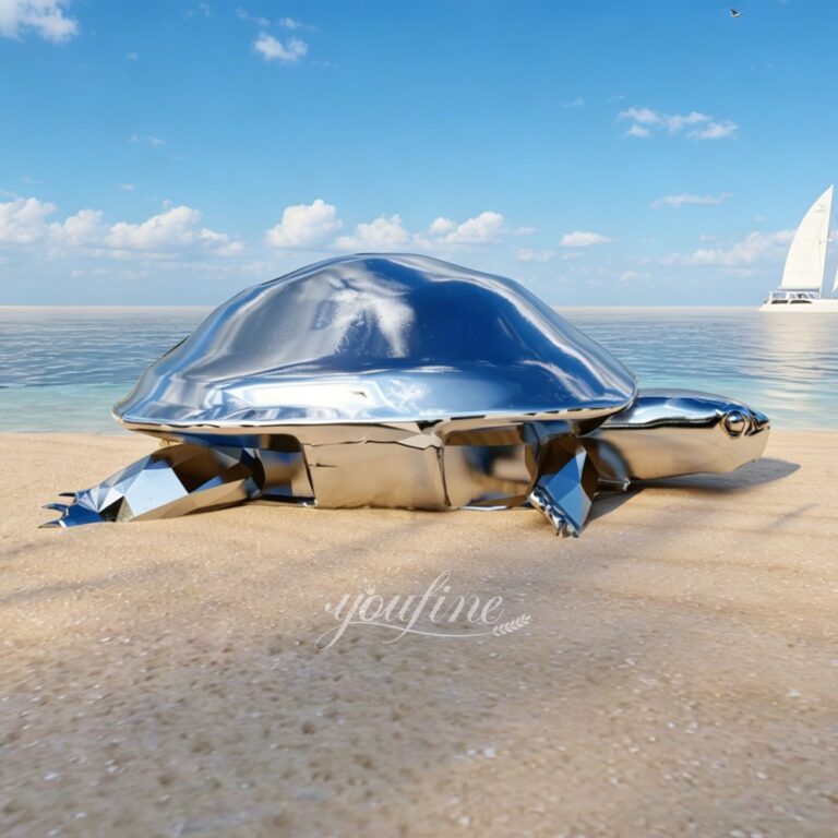 Modern Polished Stainless Steel Turtle Sculpture for Seaside