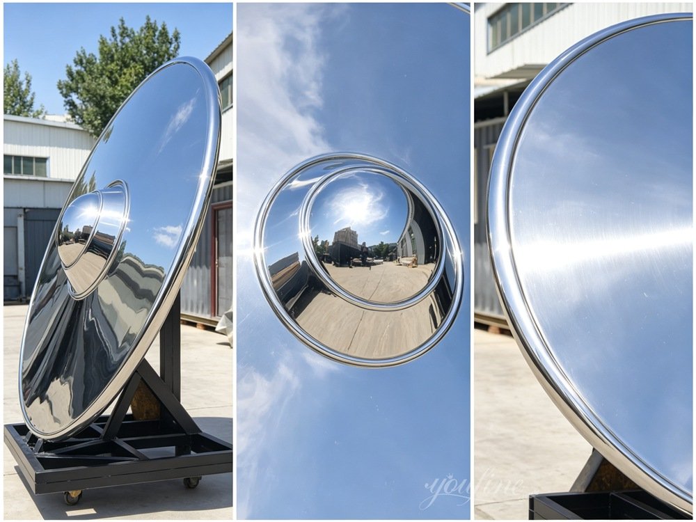 Modern Polished Stainless Steel UFO Sculpture Details