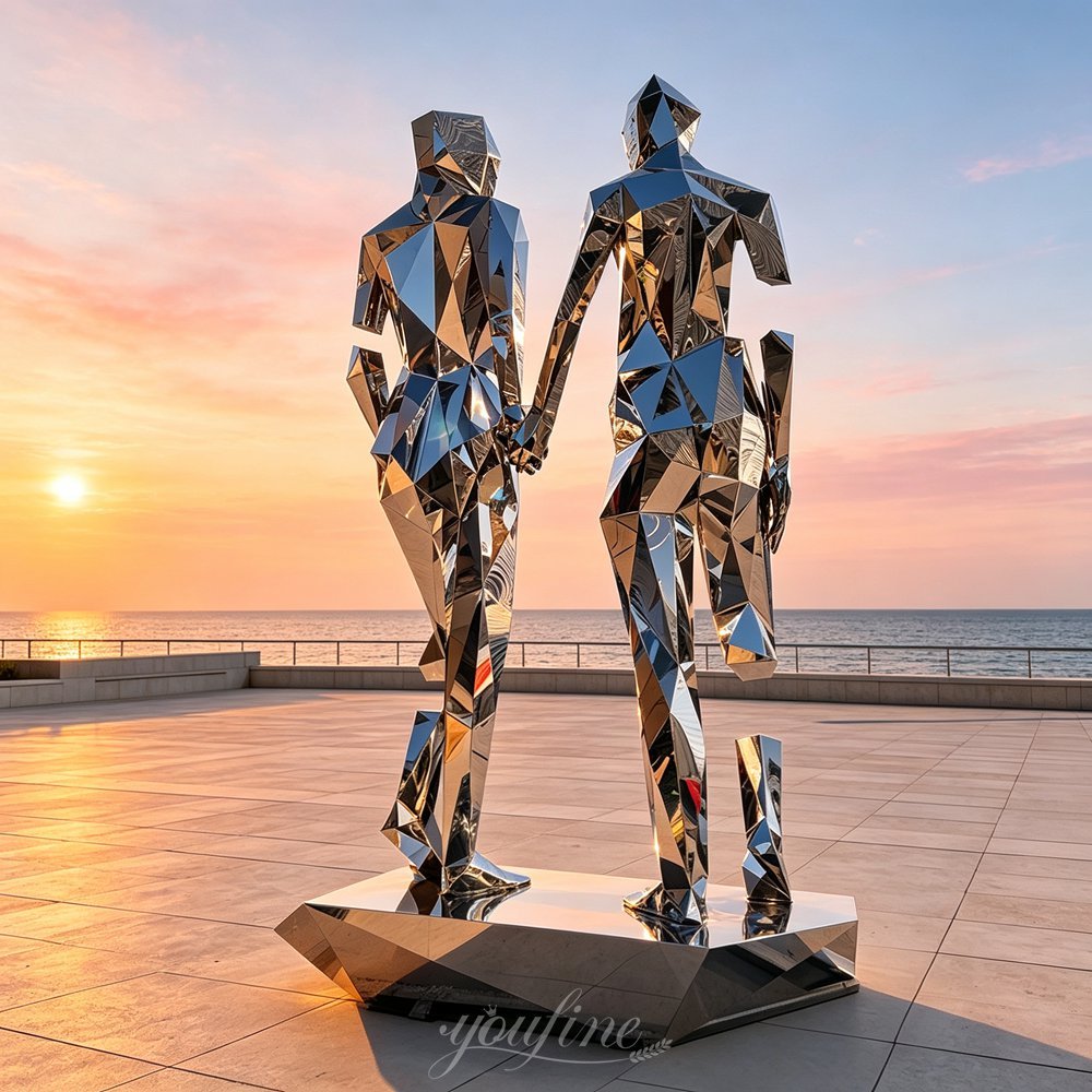 Modern Stainless Steel Broken But Together Statue Replica Back View