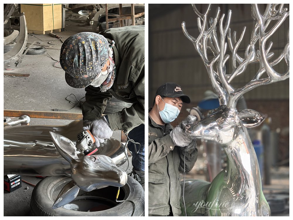 Modern Stainless Steel Deer Sculpture Polishing Process