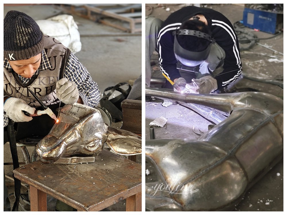 Modern Stainless Steel Deer Sculpture Welding Process
