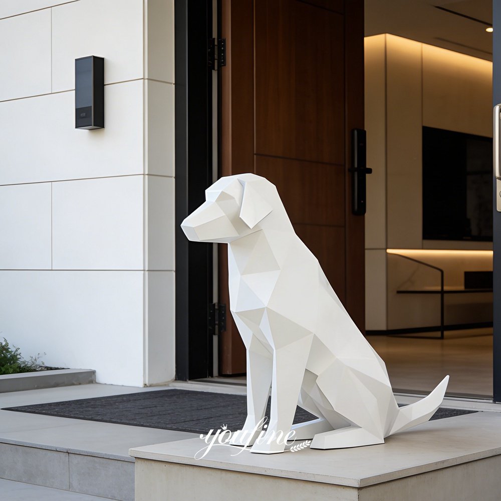 Modern White Geometric Dog Sculpture for Door Side Decor