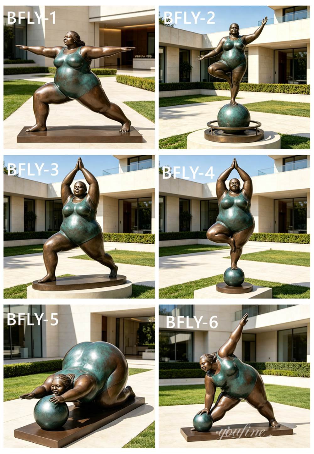 More Large Bronze Fat Woman Yoga Sculptures
