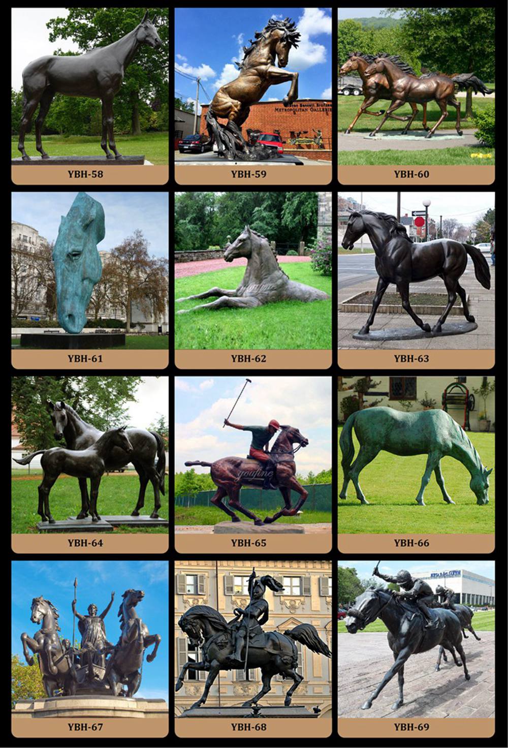 More brass horse sculptures