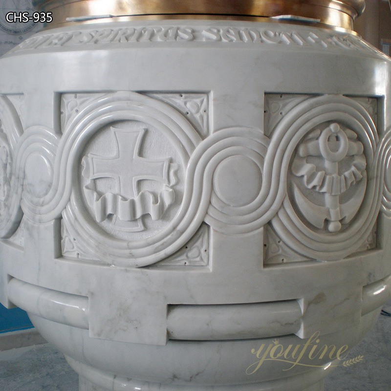 Natural Marble Baptismal Font with Gold Top for Church CHS-935 (1)