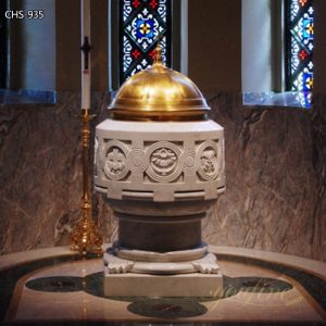  » Natural Marble Baptismal Font with Gold Top for Church CHS-935