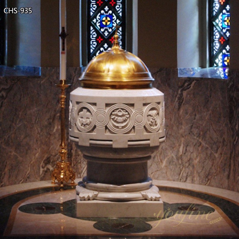 Natural Marble Baptismal Font with Gold Top for Church CHS-935