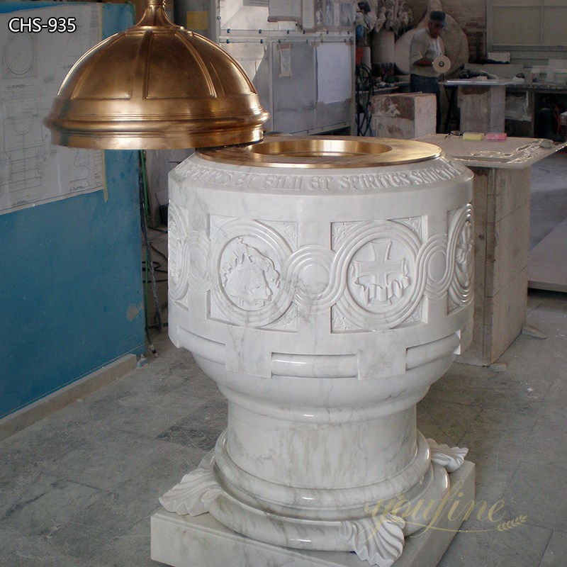 Natural Marble Baptismal Font with Gold Top for Church CHS-935