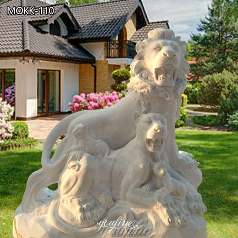 Natural Marble Lion Family Statues for Front Porch MOKK-110