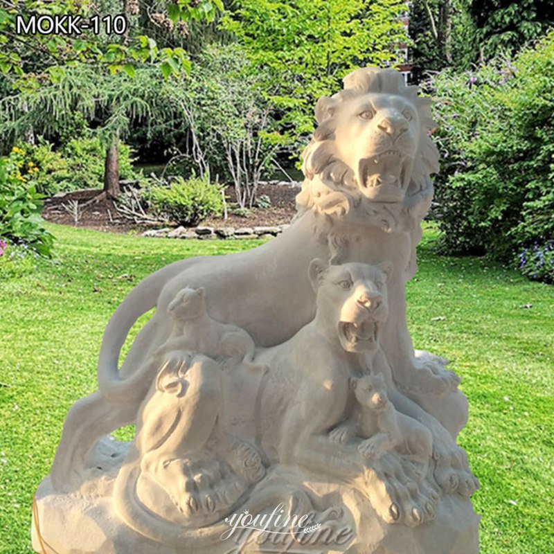 Natural Marble Lion Family Statues for Front Porch MOKK-110