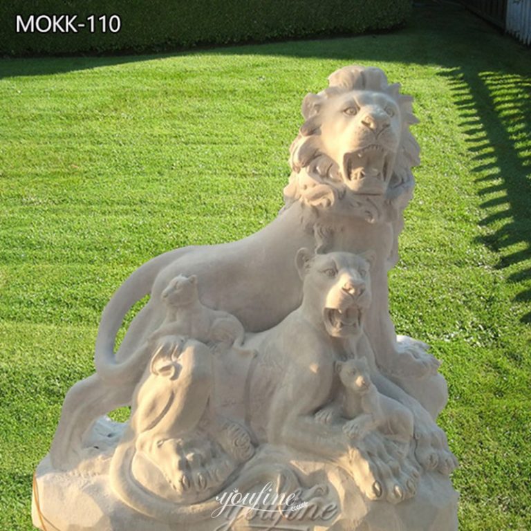 Natural Marble Lion Family Statues for Front Porch MOKK-110
