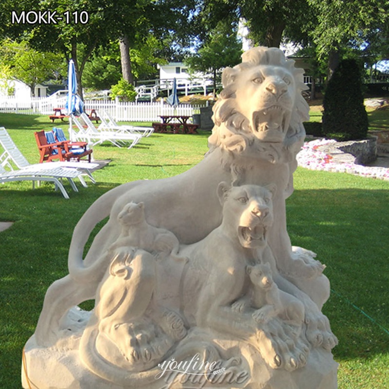 Natural Marble Lion Family Statues for Front Porch MOKK-110