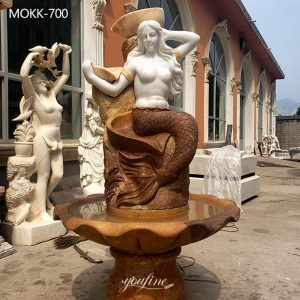  » Natural White And Brown Marble Mermaid Statue Fountain For Sale MOKK-700