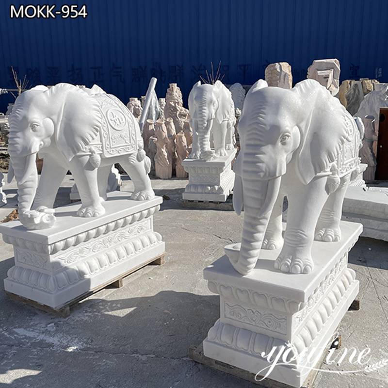 Natural White Marble Elephant Statue First Class Quality Supplier MOKK-954 (1)
