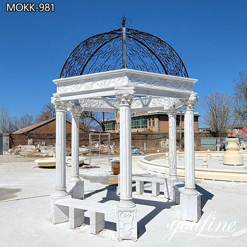 Natural White Marble Gazebo Wedding Garden Decor Manufacturer MOKK-981