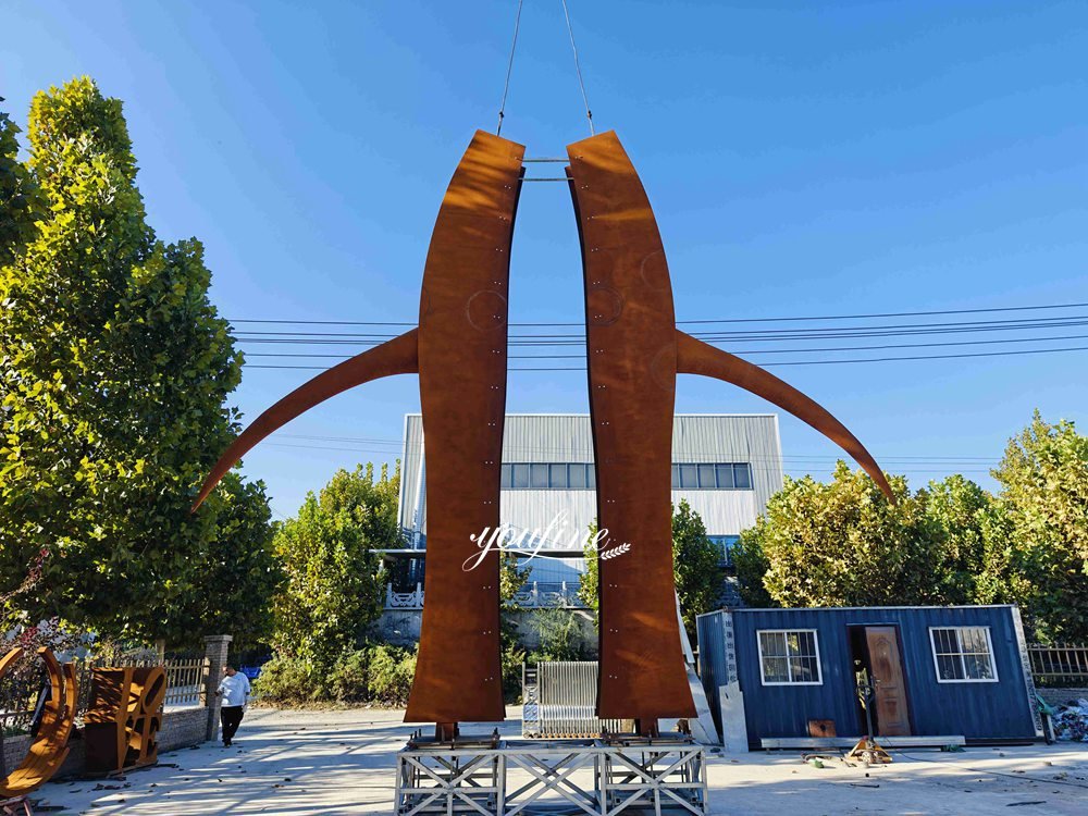 New Zealand 33-foot corten steel sculpture installation process (4)