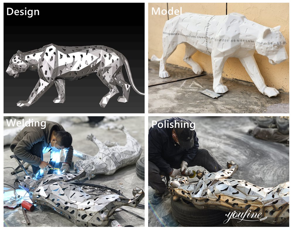 Openwork Geometric Metal Leopard Statue Making Process