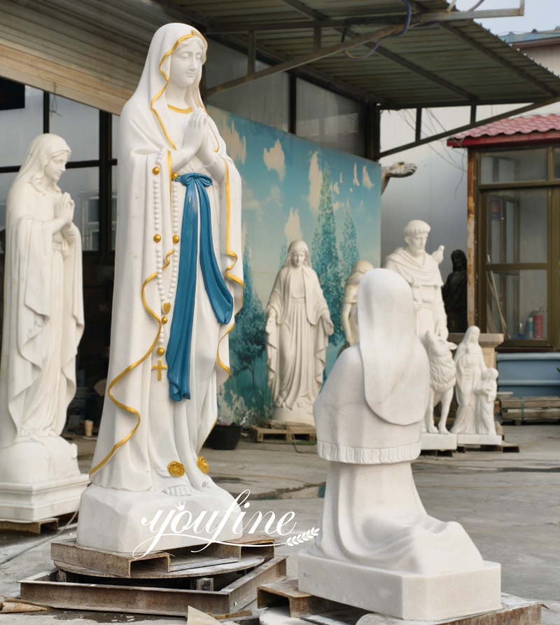 Our Lady of Lourdes and Bernadette Marble Statue