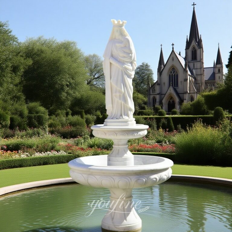 Outdoor Church Decor White Marble Virgin Mary Water Fountain
