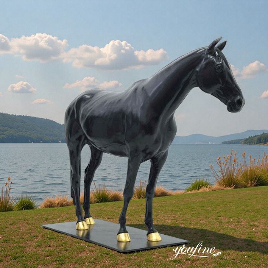 Outdoor Full Size Black Horse Sculpture in Bronze