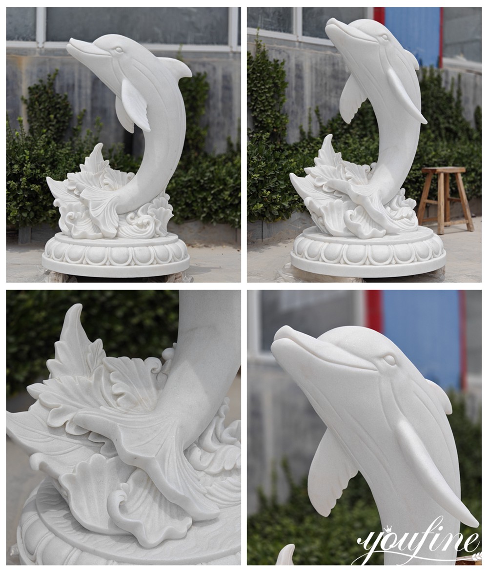 Outdoor Garden Decor Marble Dolphin Statue Details